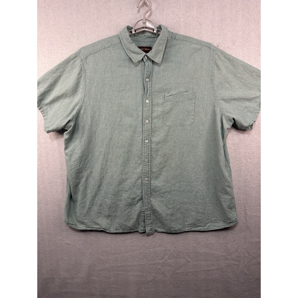 Oak Hill Men's 3XL Button Up Shirt Linen/Cotton Blend Aqua Blue‎ Casual Golf